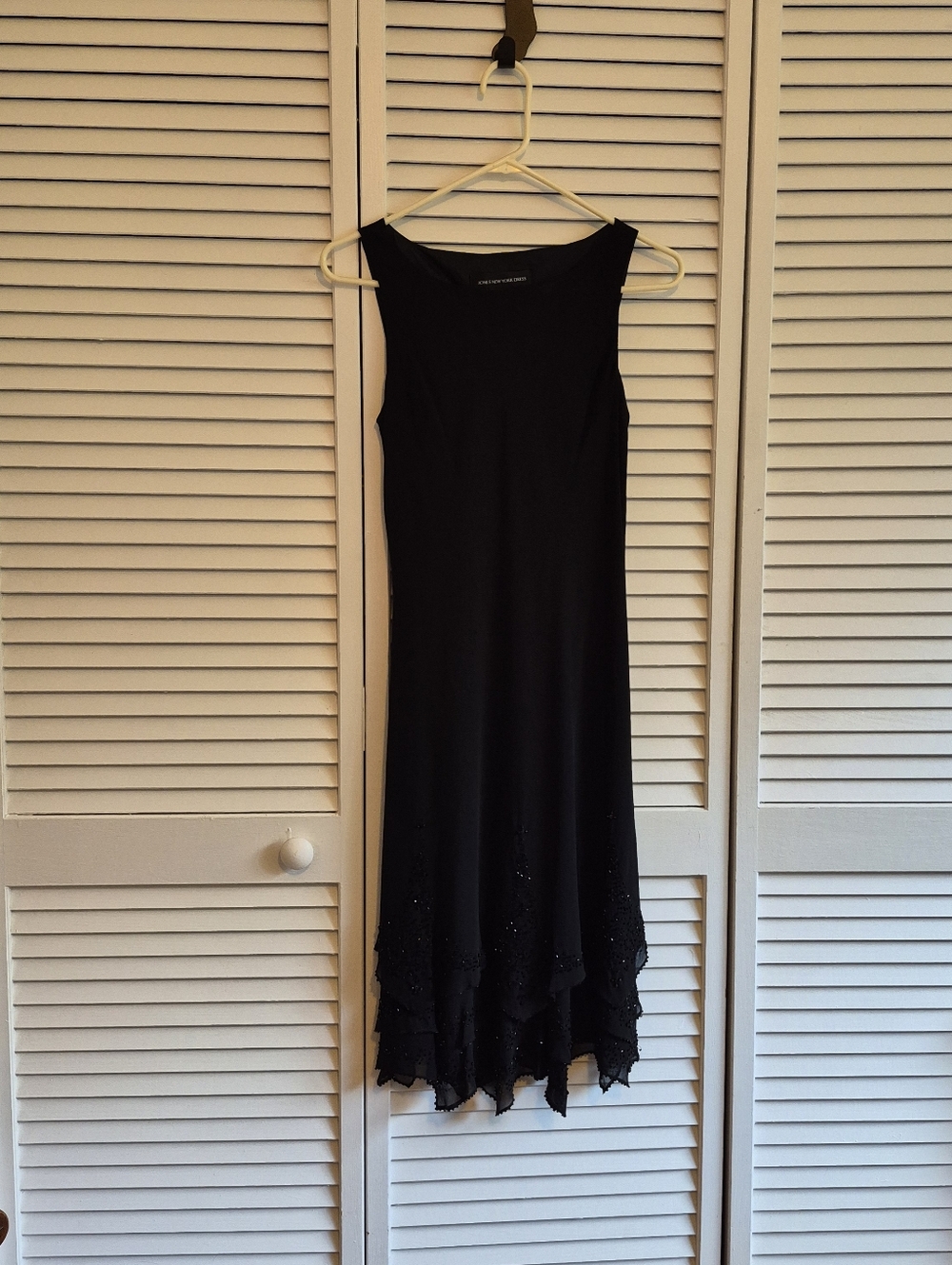 Size 6 Beaded Black Silk Sleeveless Asymmetric Hem Dress